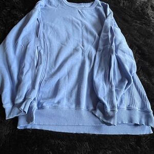 Aerie Soft Blue Ribbed Sweatshirt 2 side slits on each arm.